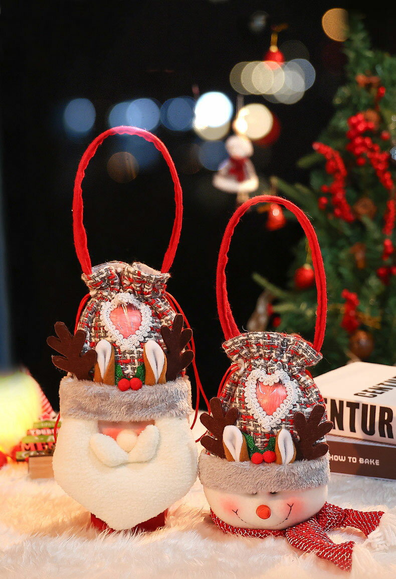 乐天商城 - クリスマス プレゼント袋 かわいい 2個セット サンタ スーノーマン 24*15cm 巾着付き リンゴ袋 クリスマス 大きめ プレゼント/キャンディ/お菓子入れ 置物 装飾