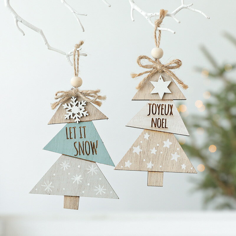 Rakuten - クリスマス ツリー飾り 2個セット 木製 糸付き クリスマスツリー 雪 スター ツリー装飾品 おしゃれ クリスマス 吊り装飾 雰囲気 パーティー 部屋
