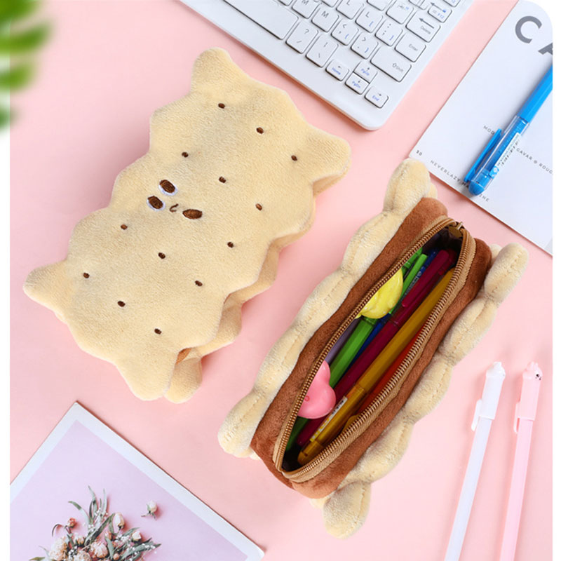乐天商城 - ペンケース 筆箱 ふわふわ ビスケット 大容量 おしゃれ かわいい 文房具 小物入れ 収納袋 人気 軽量 ギフト 学生用（ペンケースのみ）