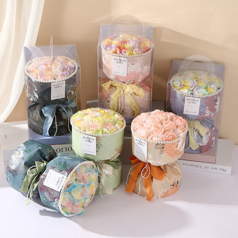 Rakuten - 【半額 楽天スーパーSALE】 ソープフラワー バラ花束 造花 フラワー 枯れない花 ローズ花束 女性 彼女 プレゼント人気 誕生祝 記念日 バレンタイン 結婚祝い 卒業