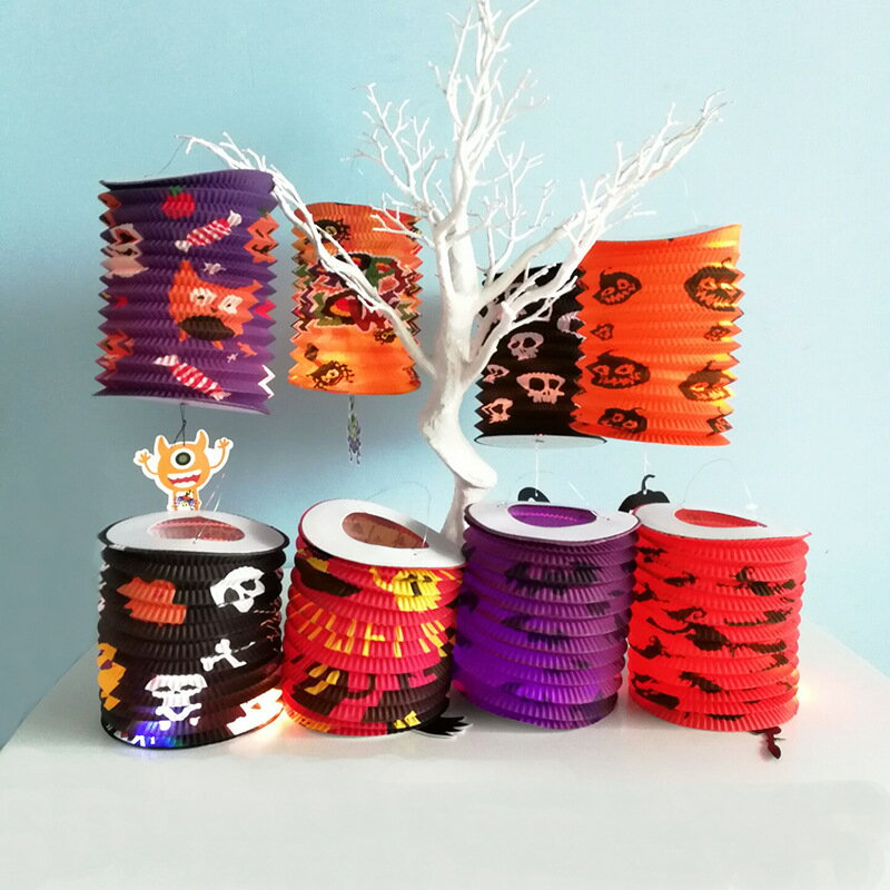 Rakuten - Halloween 紙ちょうちん 万聖節の飾り 風筒紙ちょうちん 8個セット ハロウィンパーティーの飾り提灯 万聖節 飾り 怖い 怖い雰囲気 装飾品 カボチャ 幽霊 コウモリ 魔女 蜘蛛 15.5cm*29cm