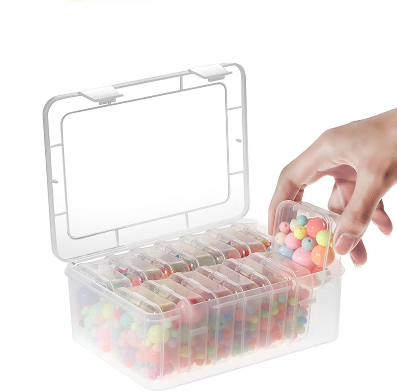 乐天商城 - ビーズ収納ボックス 15点 ビーズケース 四角 クリア 小物ケース 蓋付き 仕切り 小物入れ 収納ケース 雑貨入れ 小分けケース 透明ボックス 収納 箱