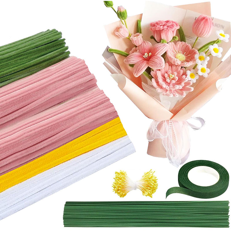 Other - 手芸モール ふわふわ 約330本 高密度 6mm 30cm 母の日プレゼント 造花セット フローラテープ 地巻ワイヤー 双頭花おしべ カラーモール クラフトモール 工作モール 花 フラワー ワイヤー 骨格モール アート DIY 飾り物 手作り素材 手芸材料用品 カラーミックス