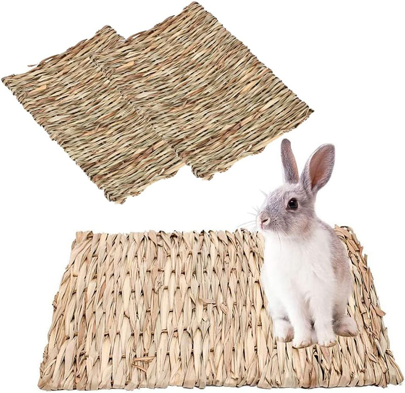 6枚入 うさぎの座ぶとん ウサギマット 草の編み物 手編みクラフト うさぎ モルモット ハムスター 小動物用 ペット用品 小動物用品 ケージ内装 天然素材 休み場所 遊び場 28*21cm