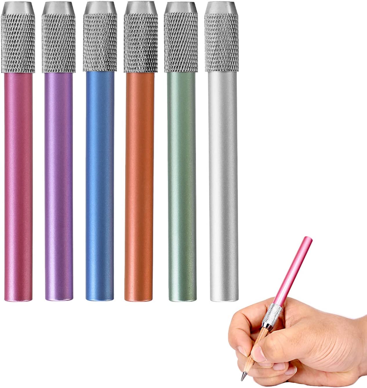 6本セット鉛筆延長ホルダー 鉛筆補助軸 鉛筆エクステンダー 延長用 鉛筆キャップ 校 子供 筆記用具 美術生 デッサン用具 6色 