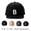 2サイズ ★フリー＆キッズ【 ショートつば Wool Alphabet Short Cap 】 ロゴ ウール ショート キャップ アンパイヤキャップ 帽子 キッズ レディース メンズ 秋冬 ショートブリム 小つば ツバ短 レジャー UV アウトドア 調節可 オシャレ 楽天 MOOCA [送料無料メール便]