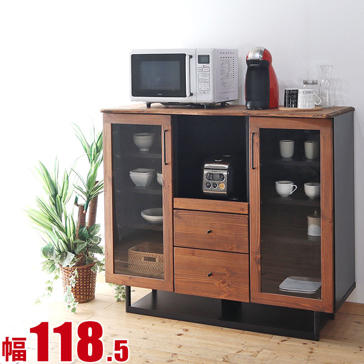 樂天商城 - ★3000円OFFクーポン有★ キッチンカウンター 大川家具 収納 レンジラック 北欧風 カントリー おしゃれ かわいい リベック 幅120 カウンター 日本製 ロータイプ 食器棚 一人暮らし