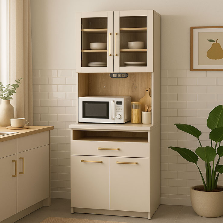 Rakuten - ★10%OFF★ 食器棚 完成品 大川家具 キッチンボード カップボード キッチン収納 ダイニングボード ダイニング シンプル おしゃれ ハイタイプ 幅70 高級 収納 フェルガナ 70OP 国産 日本製