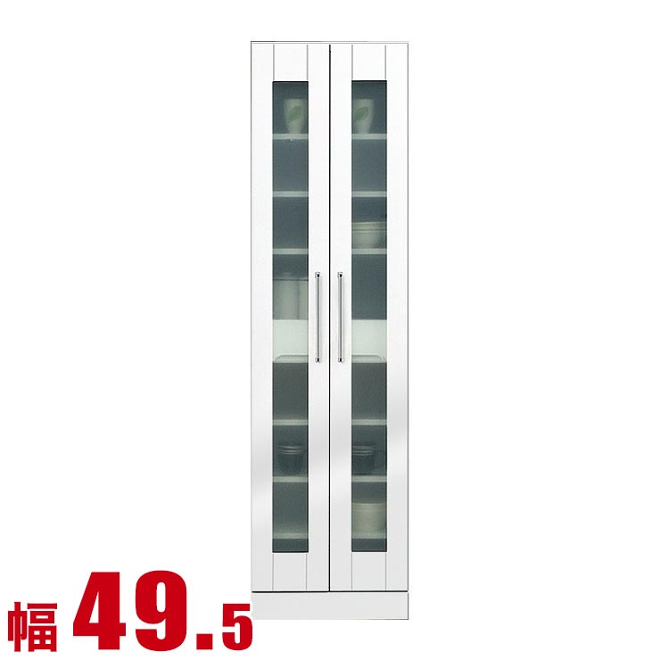 Rakuten - ★11%OFF★ 食器棚 大川家具 収納 スリム 50 ダイニングボード モナコ キッチン収納庫 幅49.5cm 鏡面ホワイト キッチンボード キッチンキャビネット 完成品 日本製