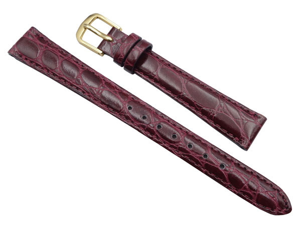 13mm セイコー 時計 ベルト 革 バンド DD22 牛革ワニ型押 エンジ レディース【送料無料】