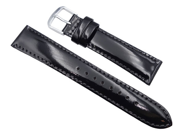 18mm セイコー 時計ベルト R0231AL 牛革ガラス仕上げ 黒 ステッチ：グレー 【送料無料】