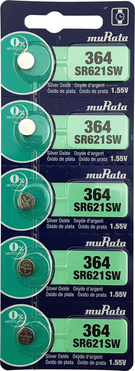 SR621SW(364)　時計用酸化電池　1シート【5個入り】 村田製作所 ムラタ Murata 【送料無料　ネコポスにて発送】