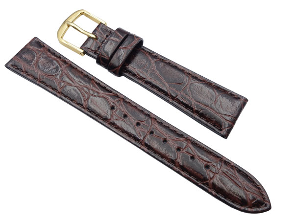 18mm セイコー 時計バンド ベルト DX47 イタリア製牛革 ワニ型押 こげ茶 【送料無料】