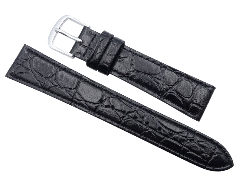 17mm セイコー 時計バンド DX42A イタリア製牛革 ワニ型押 黒【送料無料】