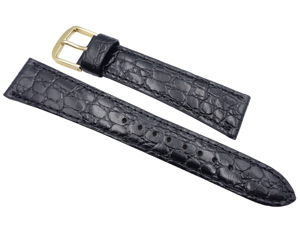 17mm セイコー 時計バンド ベルト DE72 牛革ワニ型押 黒【送料無料】