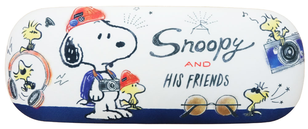 【代金引換不可】スヌーピー メガネケース 眼鏡ケース めがねケース Snoopy AND HIS FRIENDS カメラ バネ式 メガネクロス付き