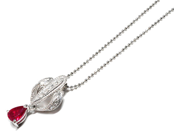 Rakuten - PT850 プラチナ ルビー(0.66ct) ダイヤモンド(0.09ct) プチネックレス N469