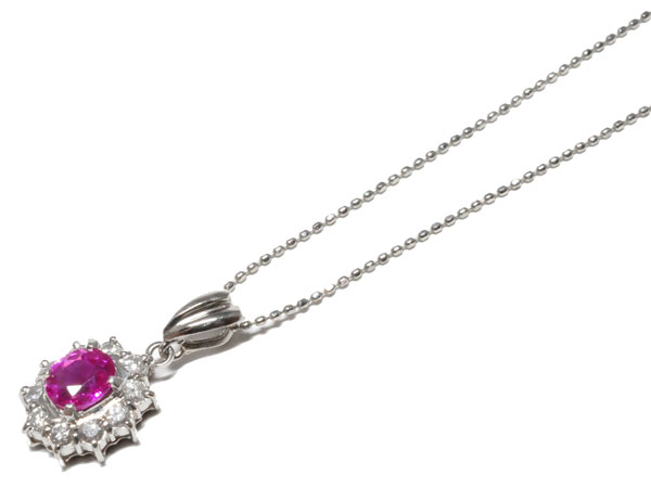 Rakuten - PT850 プラチナ ルビー(0.78ct) ダイヤモンド(0.3ct) プチネックレス N52