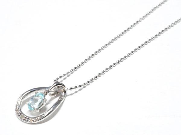 Rakuten - K18WG ホワイトゴールド パライバトルマリン(0.23ct) ダイヤモンド(0.02ct) プチネックレス N692