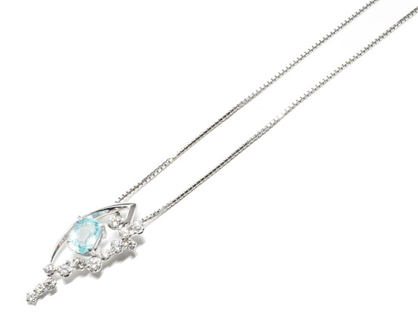乐天商城 - K18WG ホワイトゴールド パライバトルマリン(1.19ct) ダイヤモンド(0.41ct) プチネックレス N745