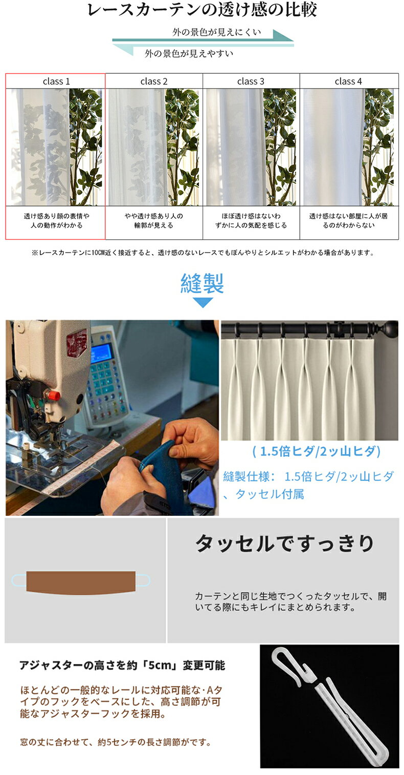 【オーダーカーテン 幅50~200cm 丈50~260cm】【uvカット率80%】レースカーテン 北...