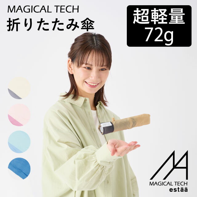 超軽量72g★マジカルテック 折りたたみ傘 ヘムボーダー 大きめ55cm 簡単開閉 雨傘 レディース UVカット 折り畳み傘