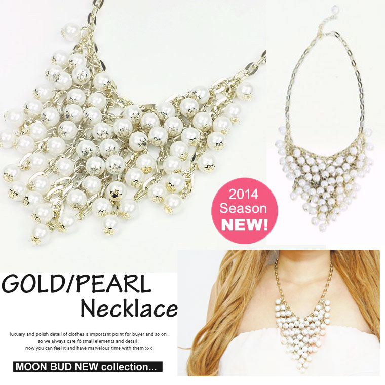 Pearl - 【ネコポス可能⇒送料350円】デコルテ美人なプラチナゴールドカラー風パールネックレス1色/チョーカー/アクセサリー/ストーン/キラキラ/真珠/白ホワイト/パーティー/結婚式/小物/二次会/レディース/フォーマル/ゴージャス/エレガント