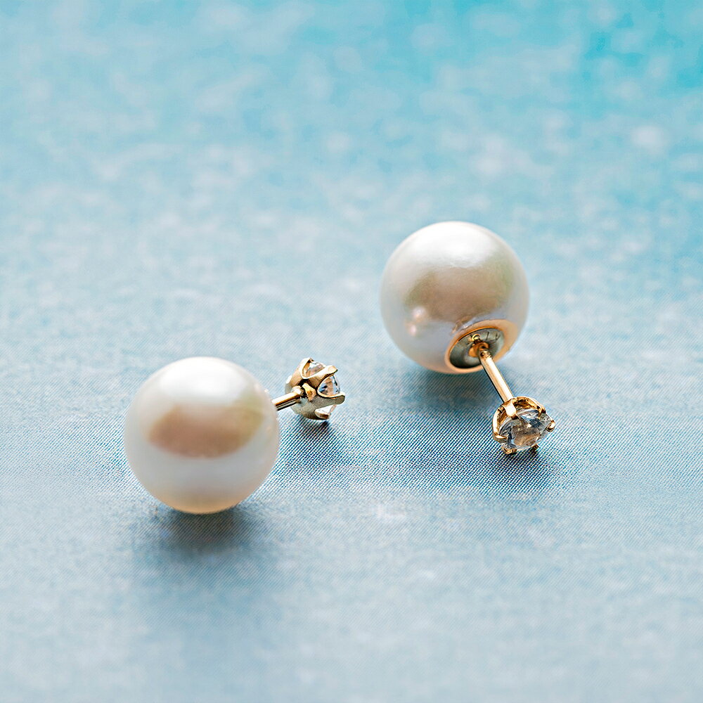 ホワイトサファイア パール ピアス あこや真珠 Gemini ホワイトサファイア ピアス K18 レディース 18金 DES0502GEM80WS0000 ムーンレーベル Moon Label