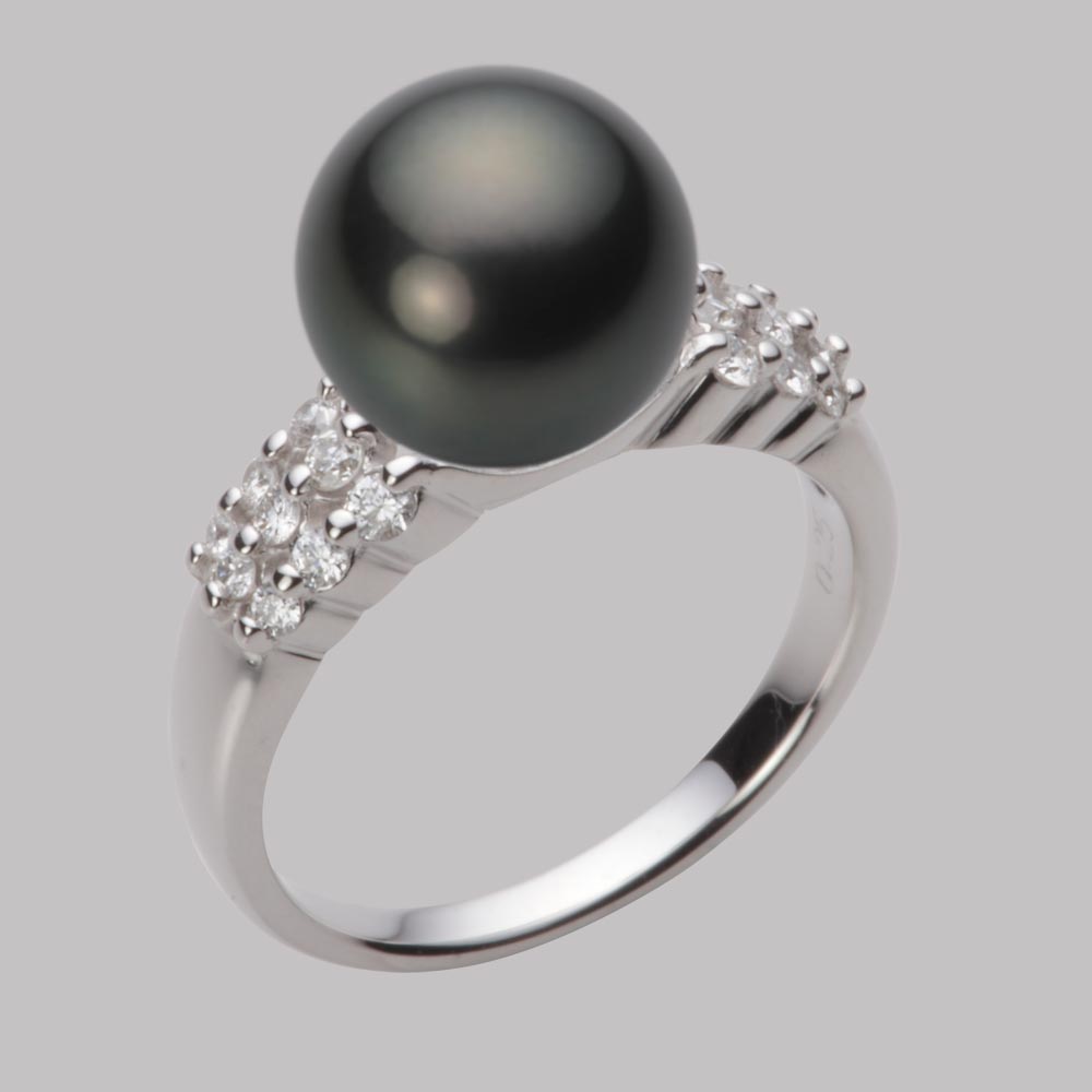 ブラック パール リング 指輪 10mm 黒蝶 真珠 リング K18WG ホワイトゴールド 18金 レディース NB00010R21BK0D04W0 ムーンレーベル Moon Label
