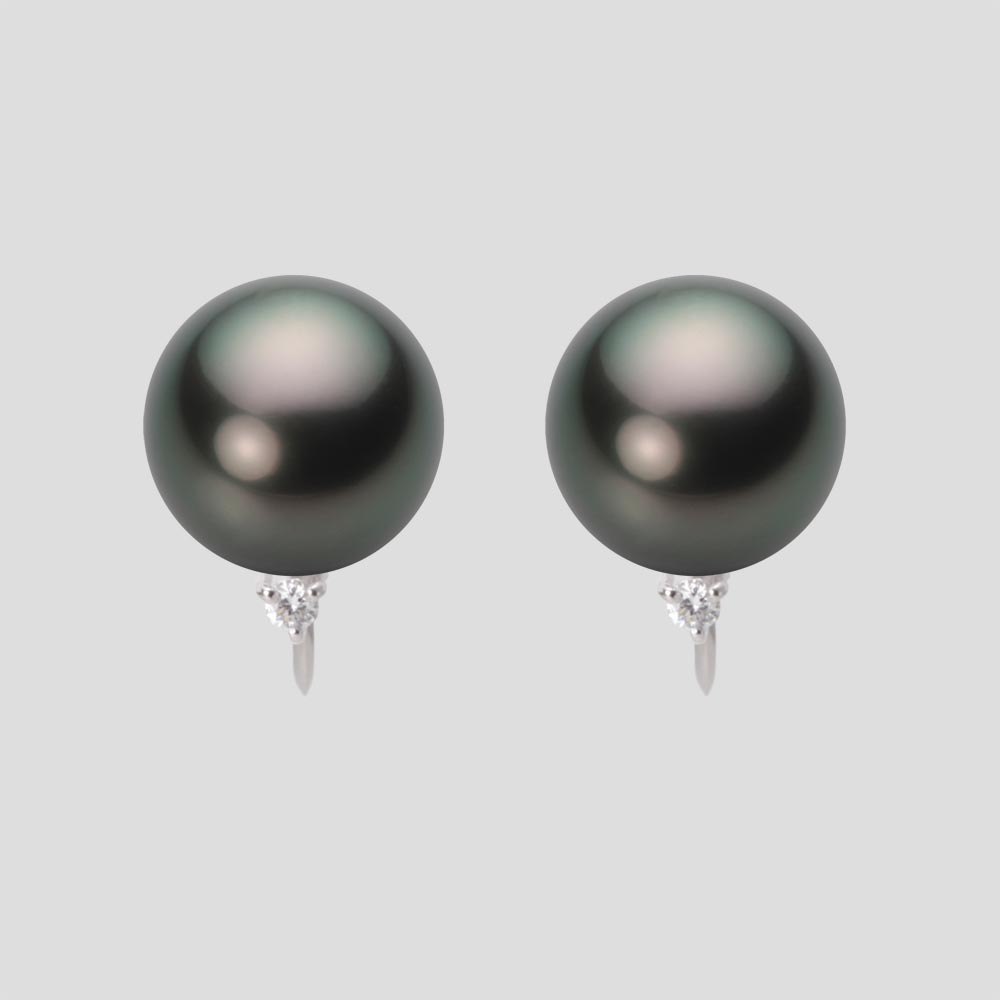 ブラック パール イヤリング 10mm 黒蝶 真珠 イヤリング K18WG ホワイトゴールド 18金 レディース NB00..