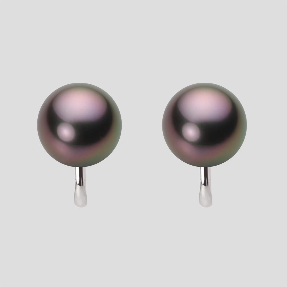 ブラック パール イヤリング 10mm 黒蝶 真珠 イヤリング K14WG ホワイトゴールド レディース NB00010R2..