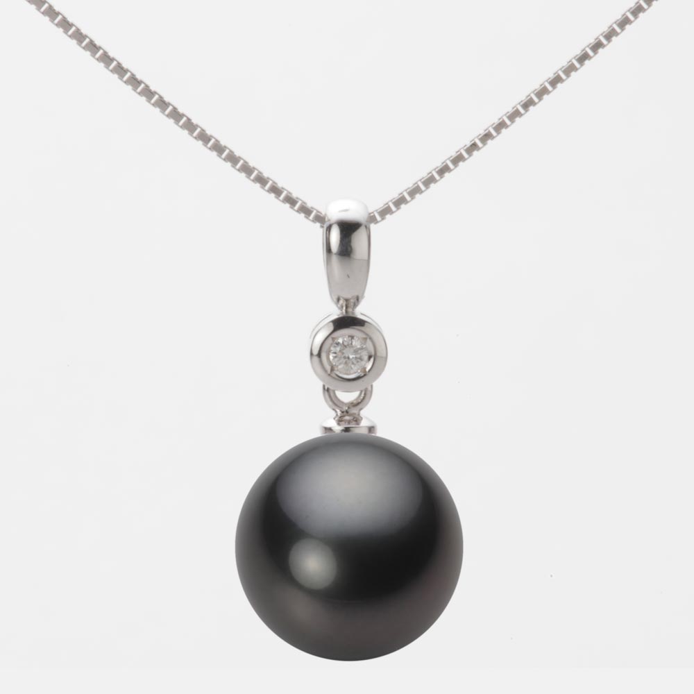 ブラック パール ネックレス 一粒 11mm 黒蝶 真珠 ペンダント K18WG ホワイトゴールド 