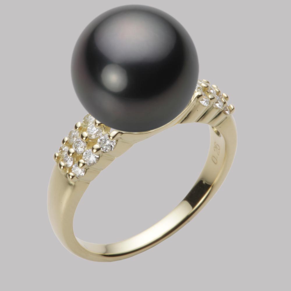 ブラック パール リング 指輪 12mm 黒蝶 真珠 リング K18 イエローゴールド 18金 レディース NB00012R11BK0D04Y2 ムーンレーベル Moon Label