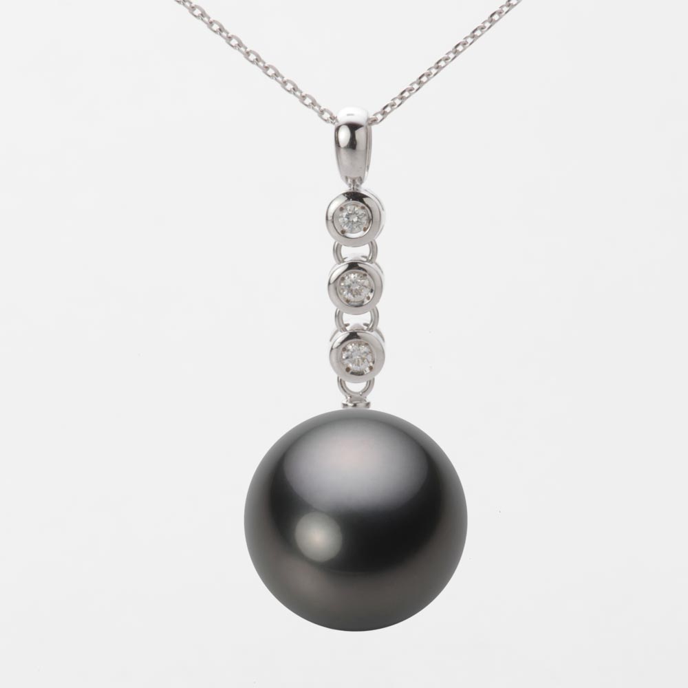 ブラック パール ネックレス 一粒 14mm 黒蝶 真珠 ペンダント K18WG ホワイトゴールド 18金 レディース NB00014R13BK0789W0 ムーンレーベル Moon Label