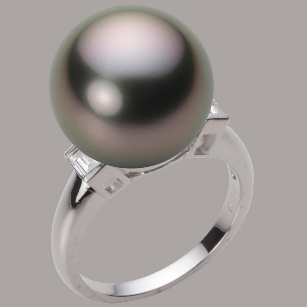 ブラック パール リング 指輪 14mm 黒蝶 真珠 リング K18WG ホワイトゴールド 18金 レディース NB00014R22RB0D03W4 ムーンレーベル Moon Label