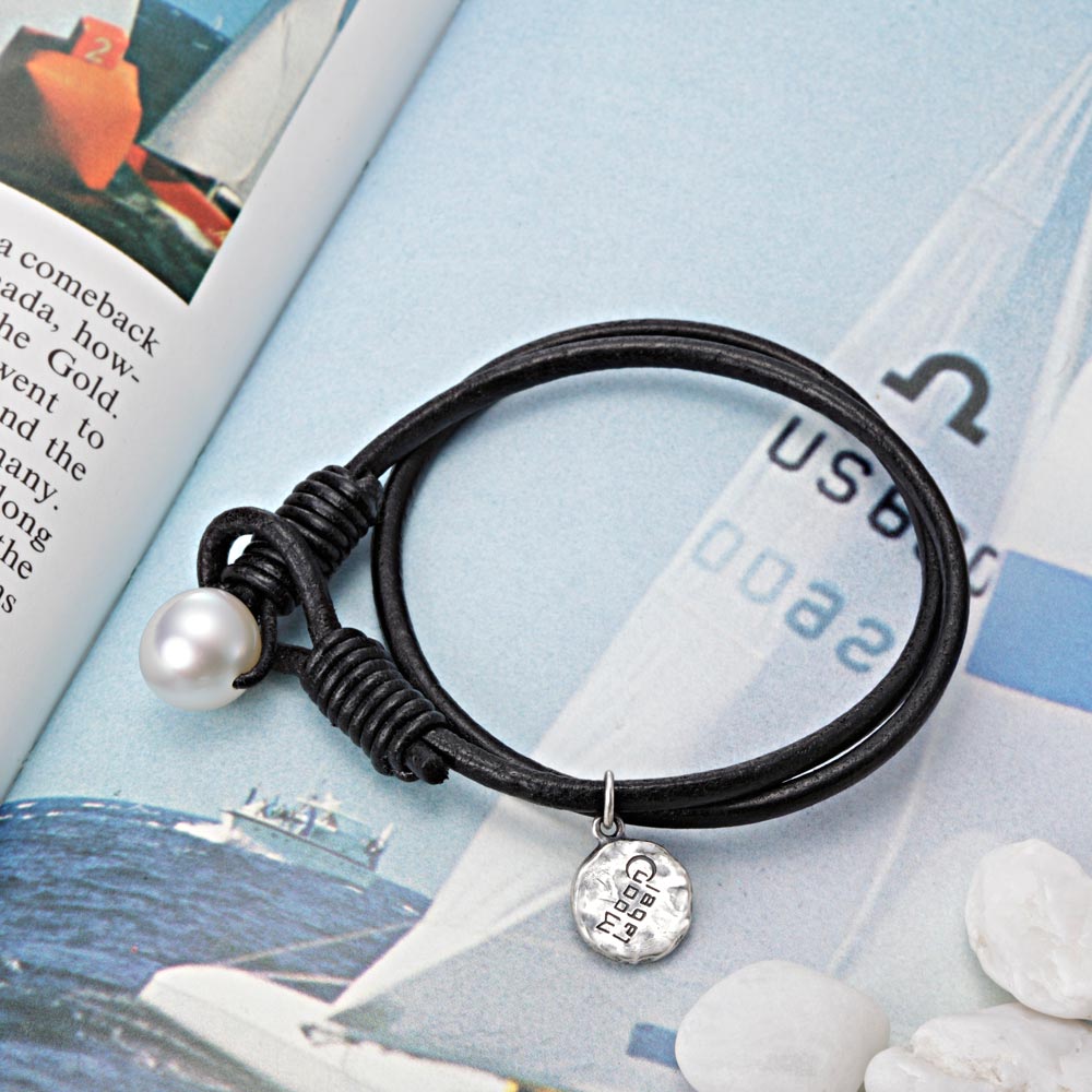 メンズ ブレスレット ホワイトパール 二重巻き レザー ブレス メンズ MEN0700M0-BOTWH000 ムーンレーベル Moon Label