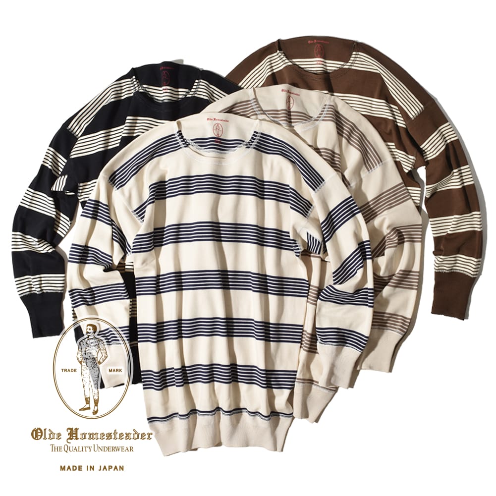 【P10倍】Olde Homesteader オールドホームステッダー クルーネック ロングスリーブ インターロック ボーダー CREW NECK LONG SLEEVE BORDER US004 フライス インナー カットソー ニット ギフト プレゼント 日本製