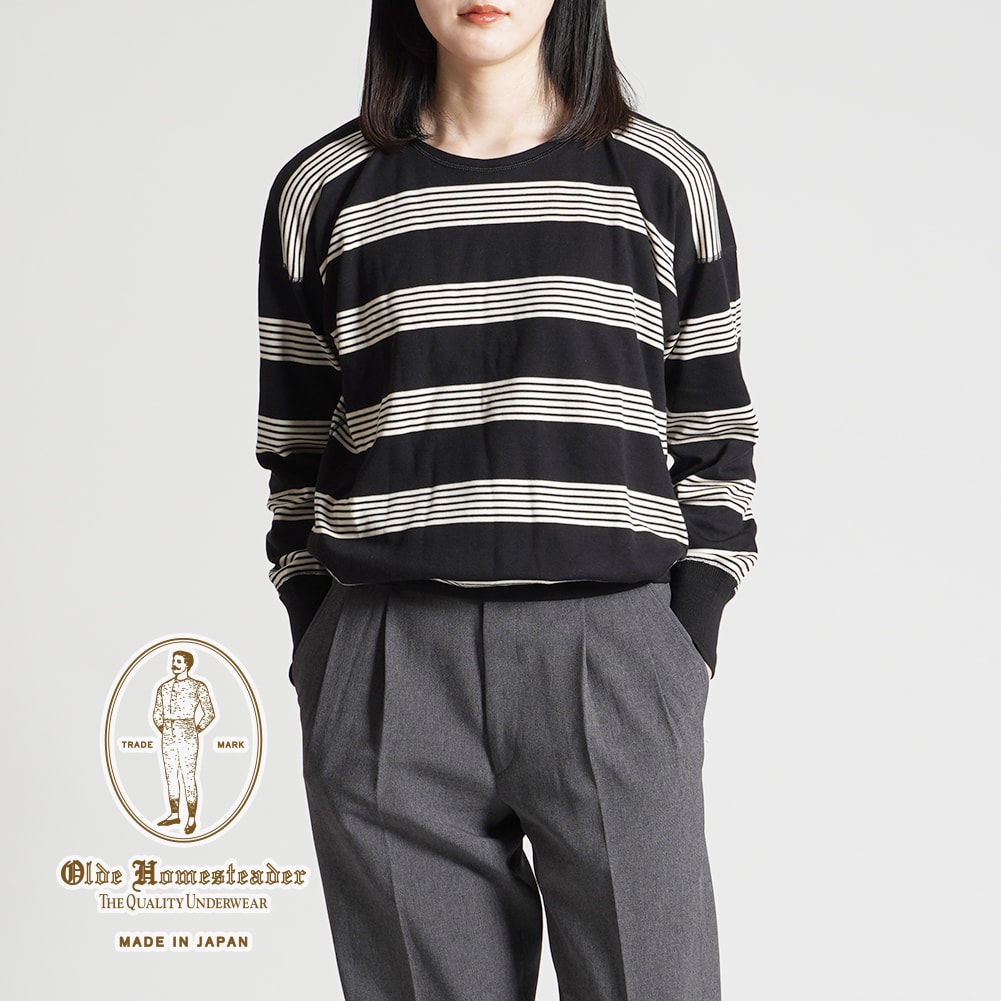 Olde Homesteader オールドホームステッダー クルーネック ロングスリーブ インターロック ボーダー CREW NECK LONG SLEEVE BORDER US004 フライス インナー カットソー ニット ギフト プレゼント 日本製