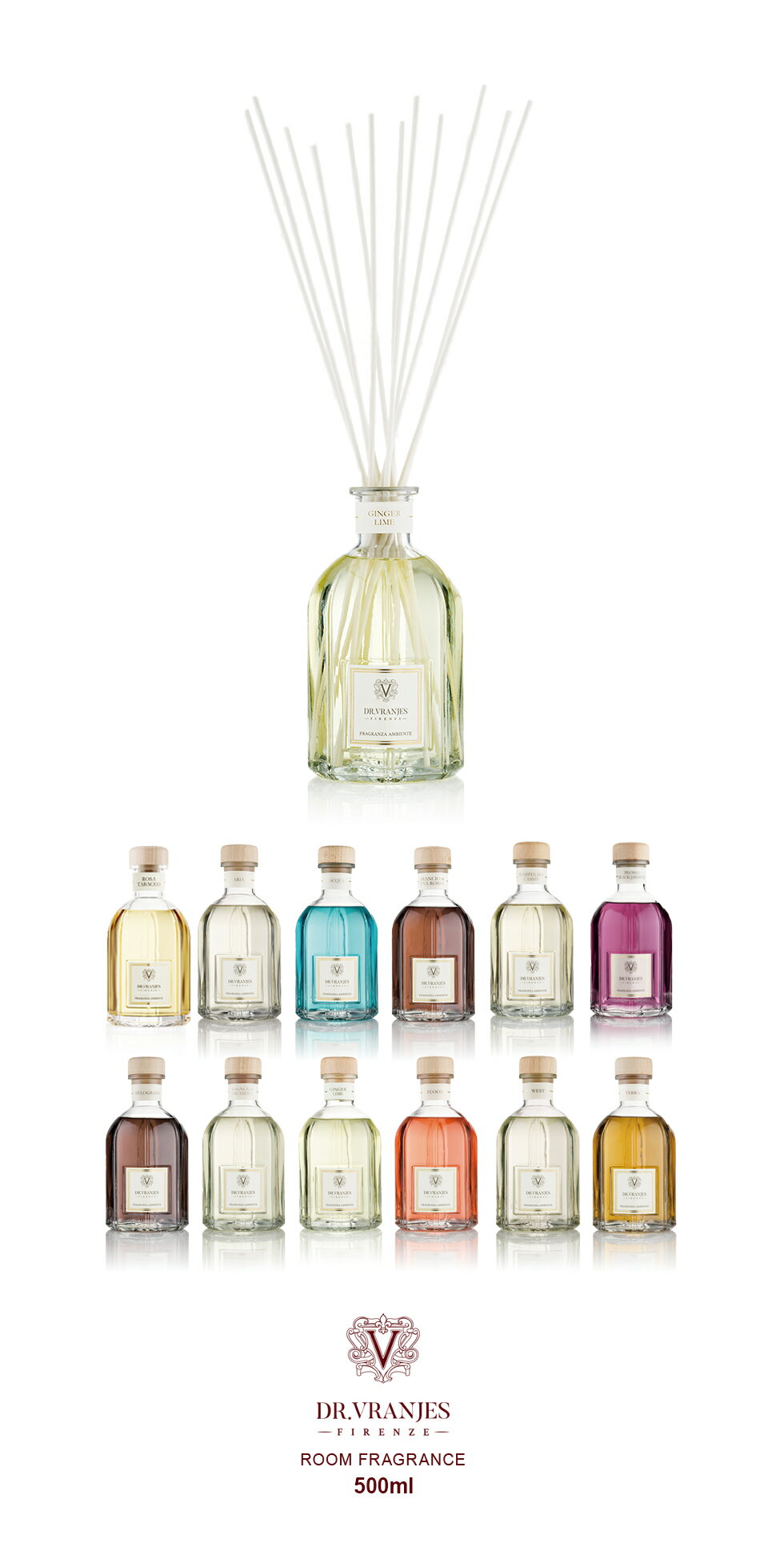 【9%OFFクーポン対象】ドットール ヴラニエス DR. VRANJES Firenze ブラニエス フィレンツェ ディフューザー 500ml 本体 ルームフレグランス ACQUA アクア ARIA アリア FUOCO フォーコ メログラーノ ラン ジャスミン ギフト