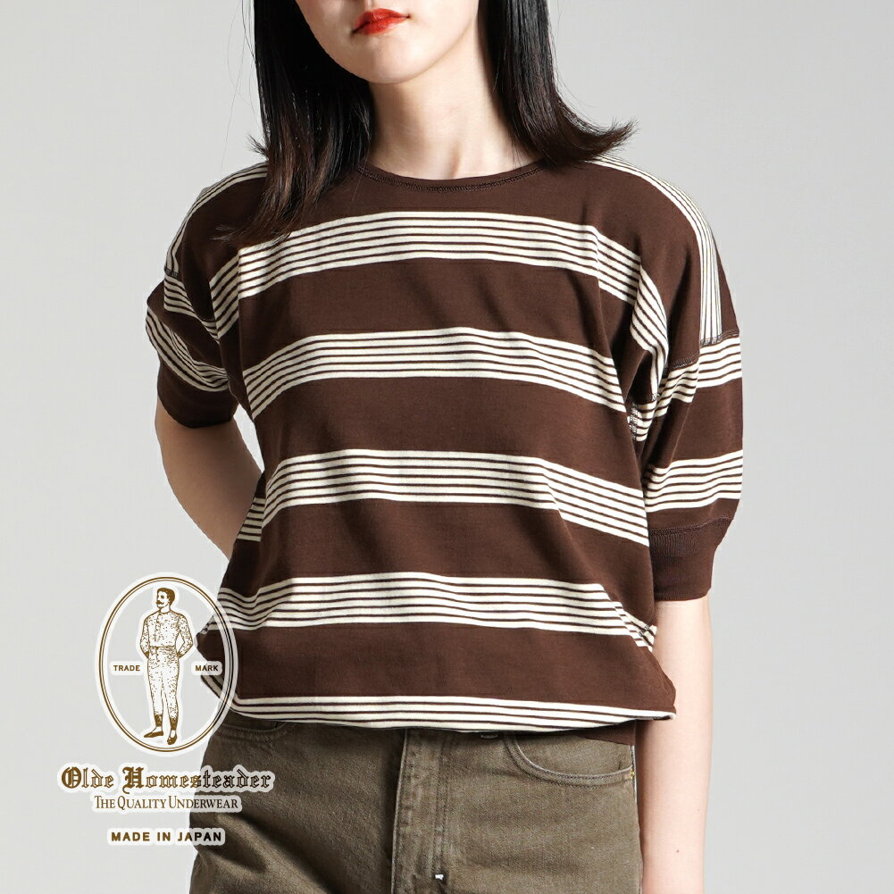 オールドホームステッダー Olde Homesteader クルーネック ショートスリーブ 半袖 Tシャツ メンズ レディース ボーダー S/S CREW NECK SHORT SLEEVE BORDER US003 インターロック フライス インナー カットソー ニット ギフト 日本製