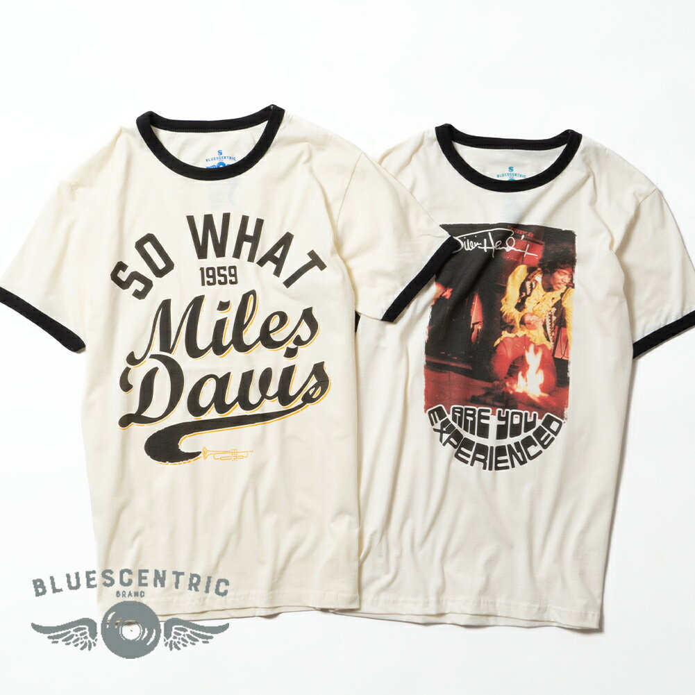 BLUESCENTRIC(ブルースセントリック)/RINGER T-SHRT(リンガー Tシャツ) JIMI HENDRIX BURNING GUITAR (ジミ・ヘンドリックス)/MILES DAIVIS SO WHAT 1959（マイルス・デイビス）バンドT バンT バンドTシャツ