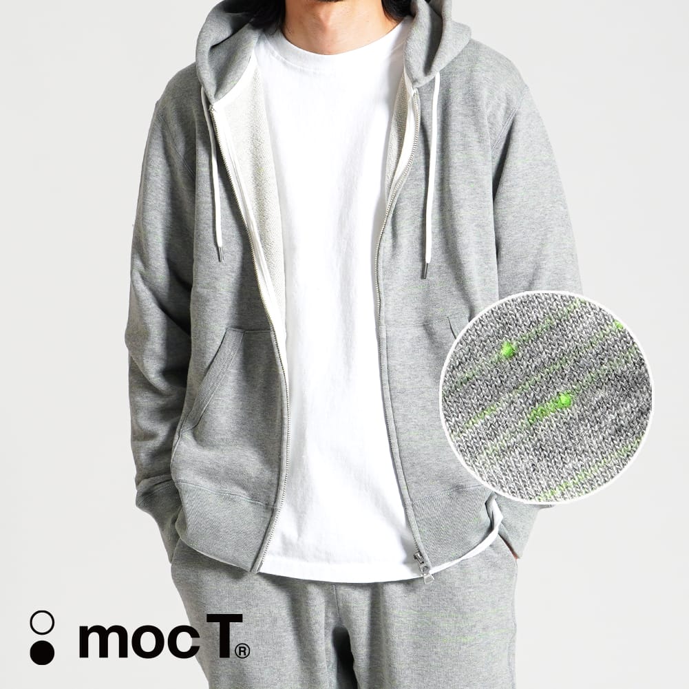 mocT モクティ NEON SCRIPT LOOPWHEEL ZIP UP PARKA ネオンスクリプト ループウィール ジップアップ パーカ パーカー スウェット HEATHER GRAY×NEON GREEN WHITE NAVY