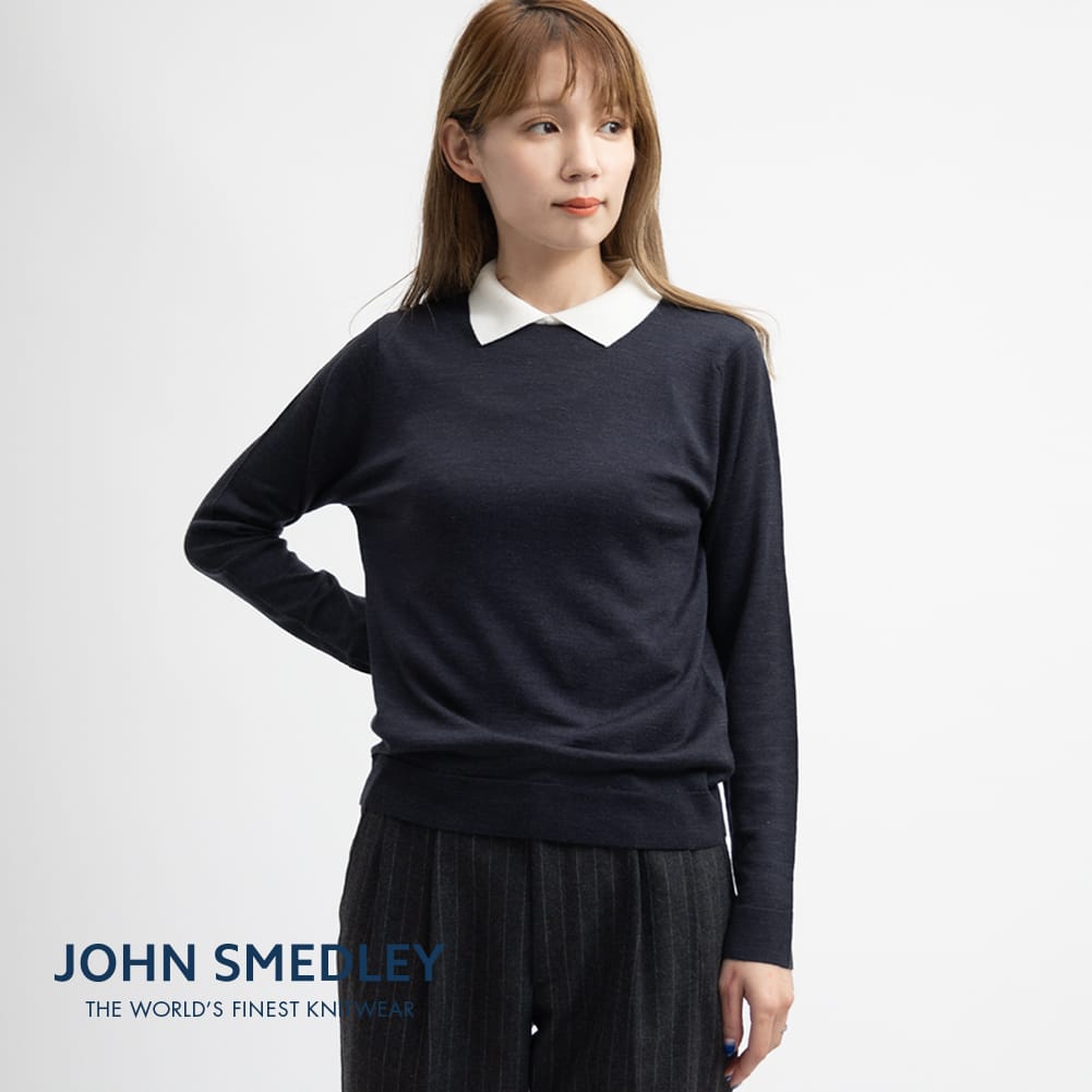 JOHN SMEDLEY(ジョンスメドレー)/CLERIC KNIT POLO SHIRT(クレリック ニット ポロ シャツ)/日本別注 正規品 30G JSメリノエクストラファインウール レディース トップス 長袖 イギリス製 A4601