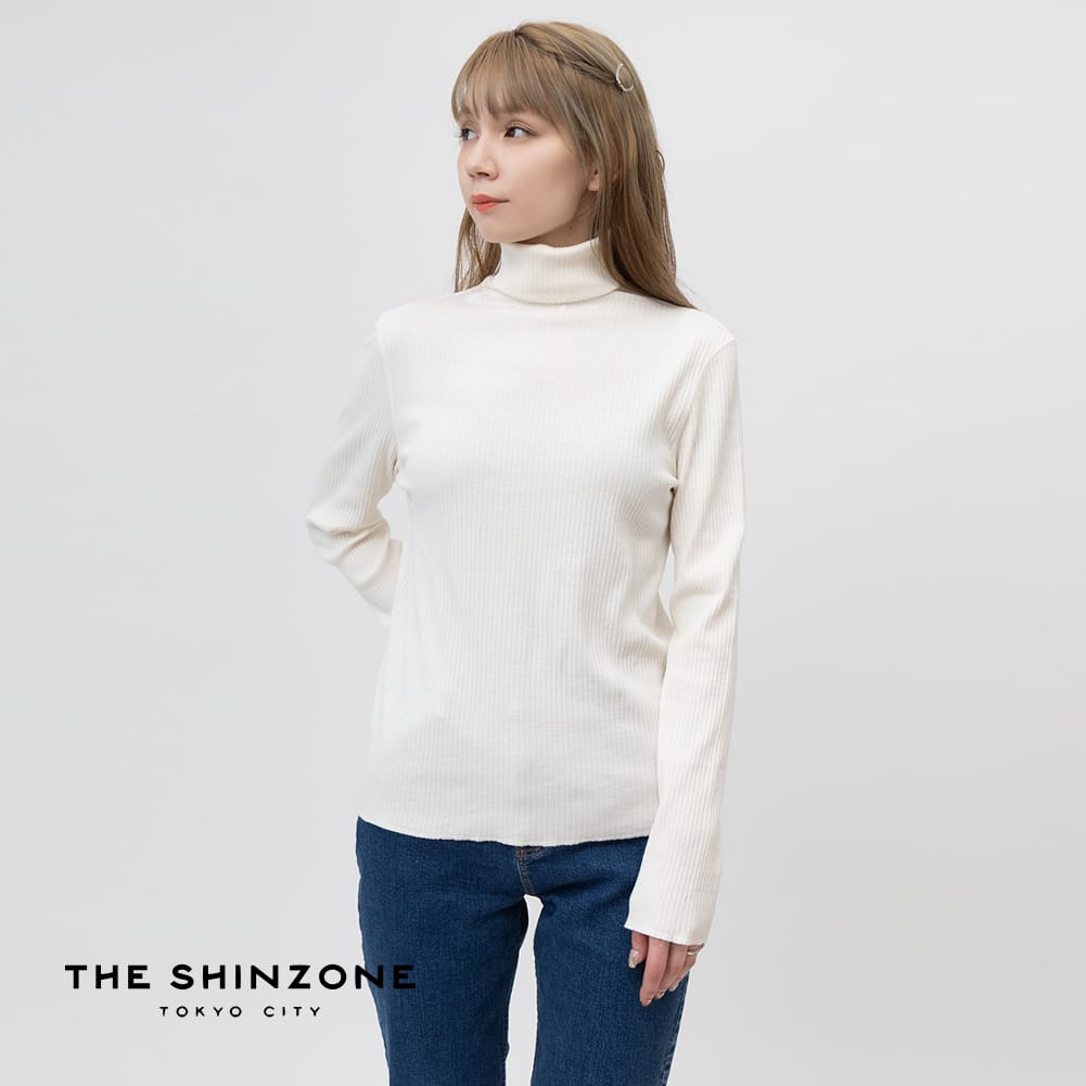 【P10倍】シンゾーン Shinzone ハイネック リブ カットソー レディース HIGH NECK RIB WHITE BLACK PINK ホワイト 白 ブラック 黒 ピンク スーピマコットン 綿100%