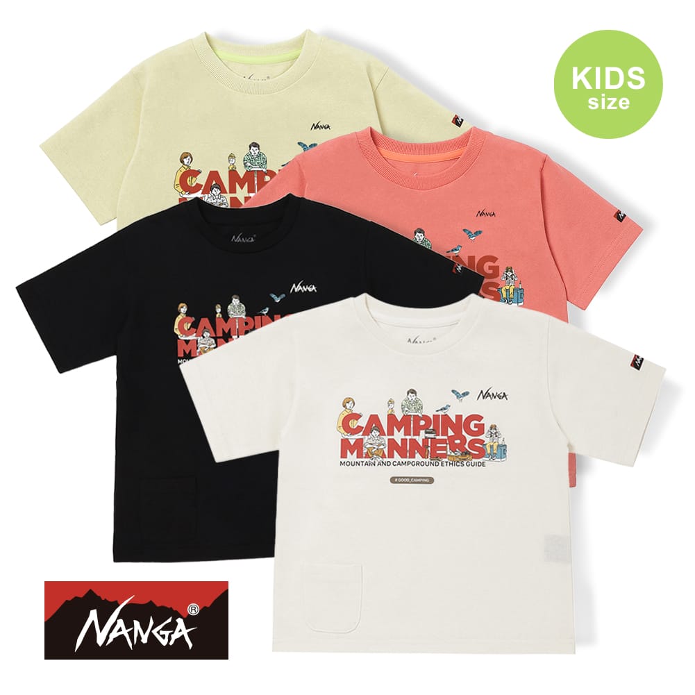 【返品交換送料無料】NANGA(ナンガ)/ECO HYBRID CAMPING MANNERS WILD ANIMALS KIDS TEE(エコハイブリッド キャンピングマナー ワイルドアニマル キッズティー)/デイリーティー 半袖 Ferre Yarn フェレヤーン メンズ レディース キッズ