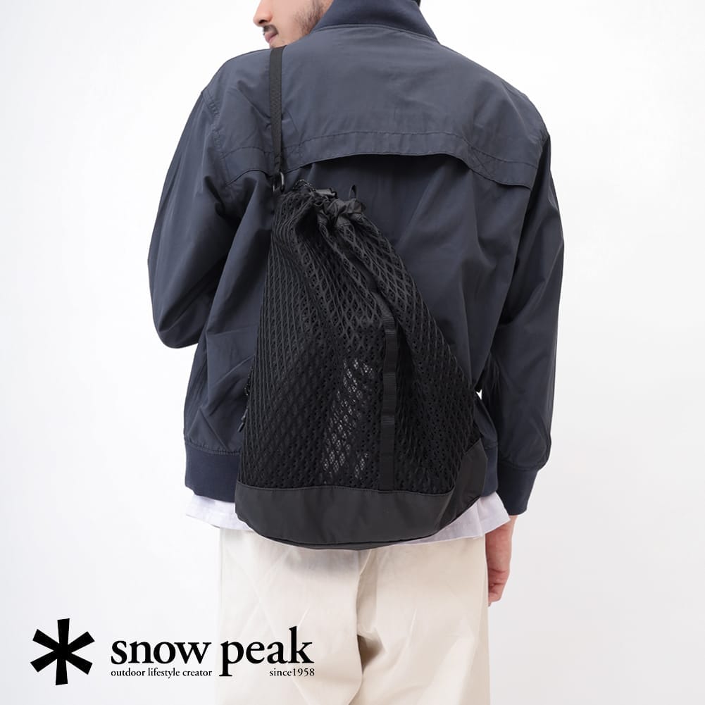 【P2倍】Snow Peak スノーピーク Double Face Mesh Shoulder Bag One Black ダブルフェイス メッシュ ショルダーバッグ ナップサック メッシュバッグ バッグ