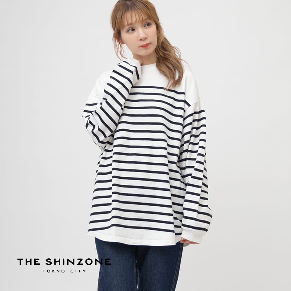 【P10倍】シンゾーン Shinzone パネル ボーダー トップ カットソー バスクシャツ PANEL BORDER TOP レディース BLACK WHITE ブラック ホワイト コットン 綿100%