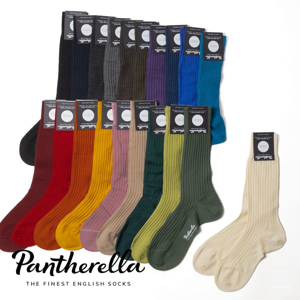 メール便送料無料 パンセレラ メンズ 靴下 メリノ ウール 5×3リブ ソックス 5796 PANTHERELLA MENS