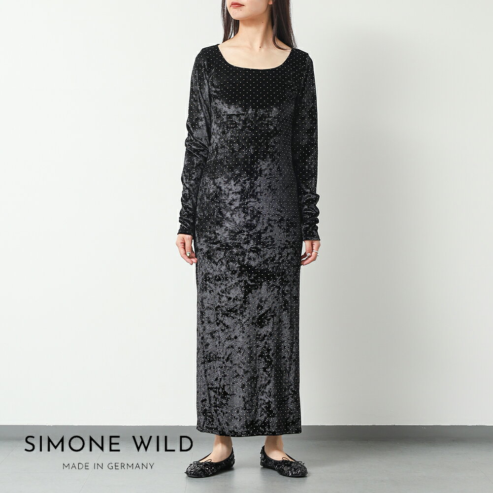 【20%OFFクーポン対象】SIMONE WILD(シモーネ ワイルド)/STUD VEVLET LONG SLEEVE DRESS(スタッズ ベルベット ロング スリーブ ドレス)/レディース ベルベットドレス ベロアドレス スタッズドレス ワンピース モード ギフト