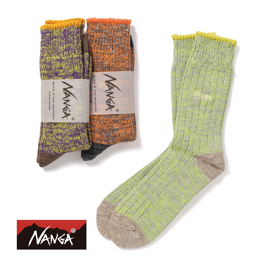 【P10倍】メール便対応 NANGA（ナンガ）COLOR MERANGE CREW SOCKS（カラー メランジ クルーソックス）ソックス 靴下 リブ編み クルーソックス ユニセックス ギフト クリスマス gift